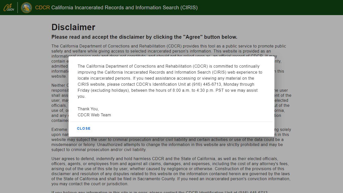 California Incarcerated Records & Information Search (CIRIS) - CDCR